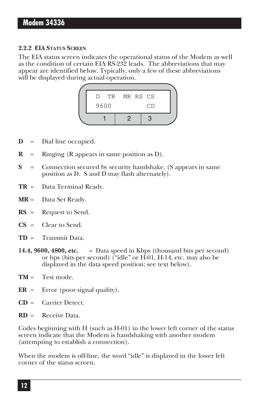 Black Box MD885C-R2, MD885AE-R2, MD885A-R3 Tr =, Mr =, Rs =, Cs =, Td =, 14.4, 9600, 4800, etc, Tm =, Er =, Cd =, Rd = 