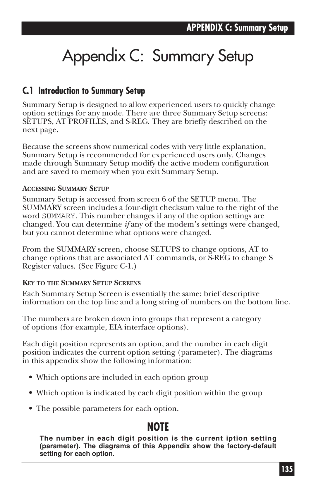 Black Box MD885AE-R2, MD885C-R2, MD885A-R3, 34336 user manual Appendix C Summary Setup, Introduction to Summary Setup 