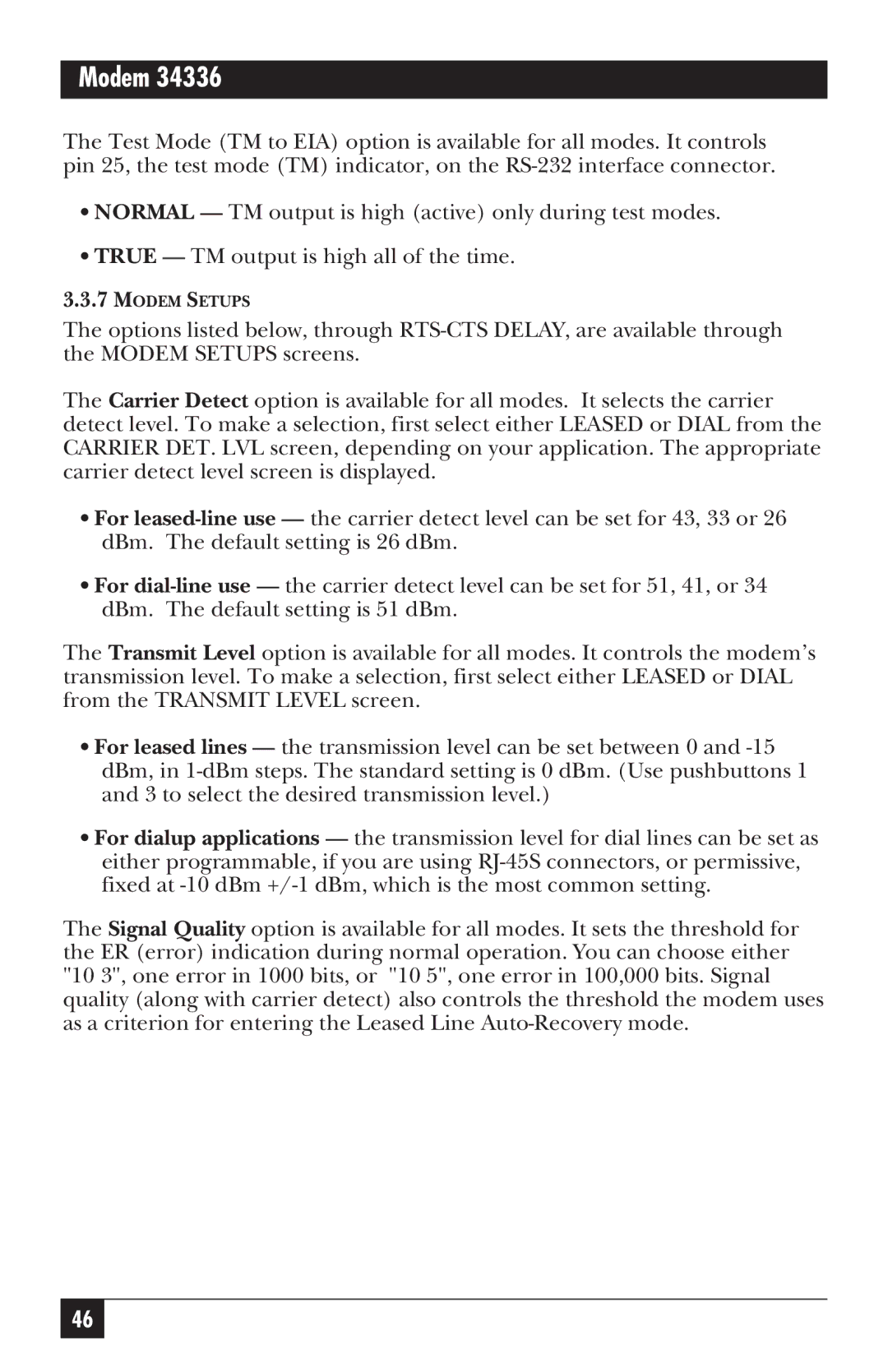 Black Box 34336, MD885AE-R2, MD885C-R2, MD885A-R3 user manual Modem Setups 