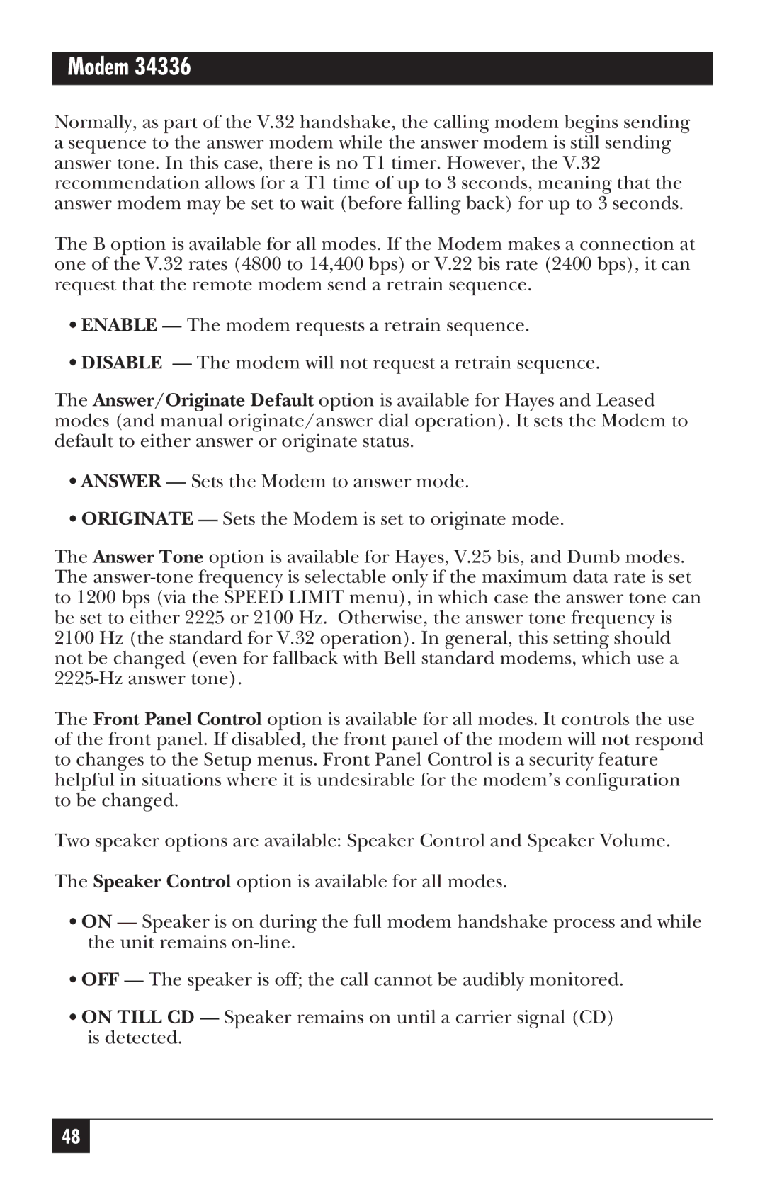 Black Box MD885C-R2, MD885AE-R2, MD885A-R3, 34336 user manual Modem 