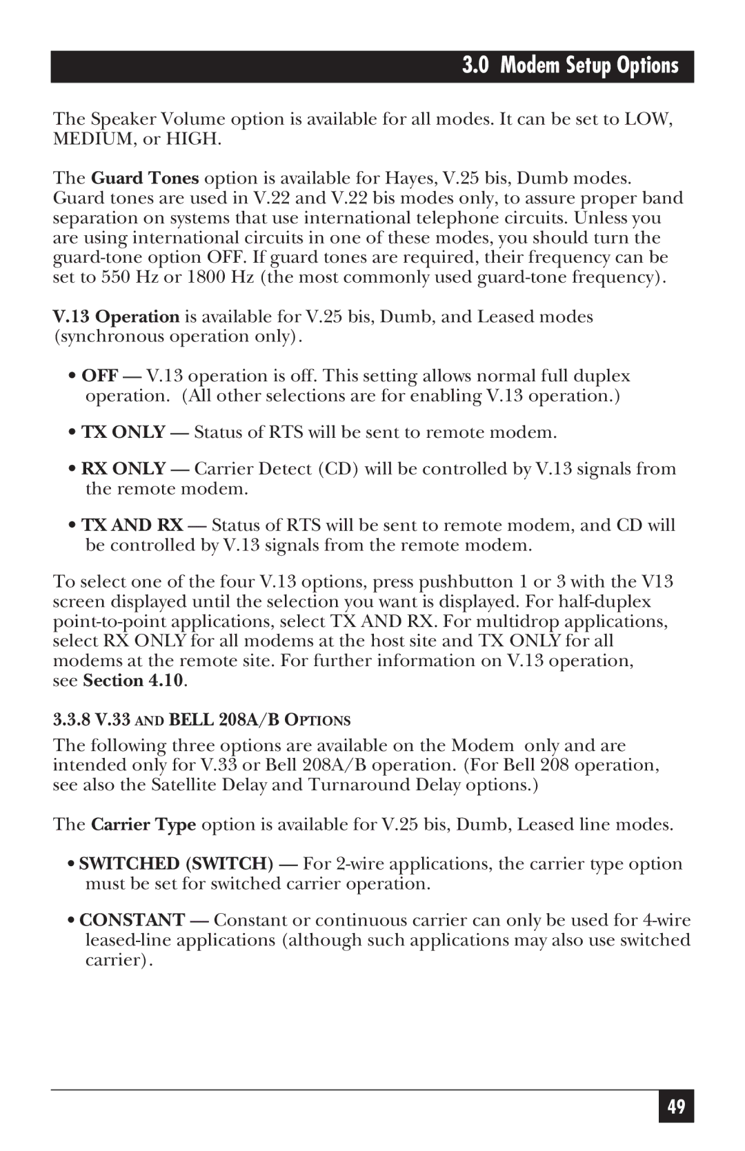 Black Box MD885A-R3, MD885AE-R2, MD885C-R2, 34336 user manual 8 V.33 and Bell 208A/B Options 