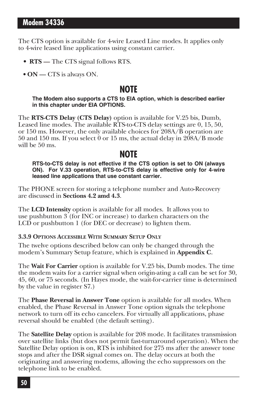 Black Box 34336, MD885AE-R2, MD885C-R2, MD885A-R3 user manual Options Accessible with Summary Setup only 