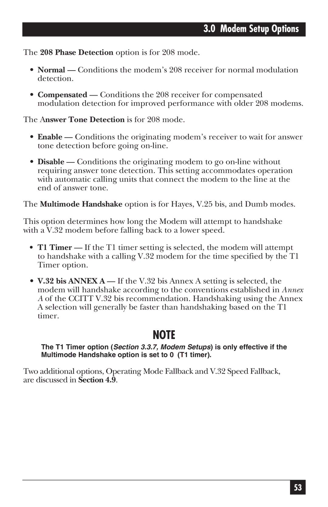 Black Box MD885A-R3, MD885AE-R2, MD885C-R2, 34336 user manual Modem Setup Options 