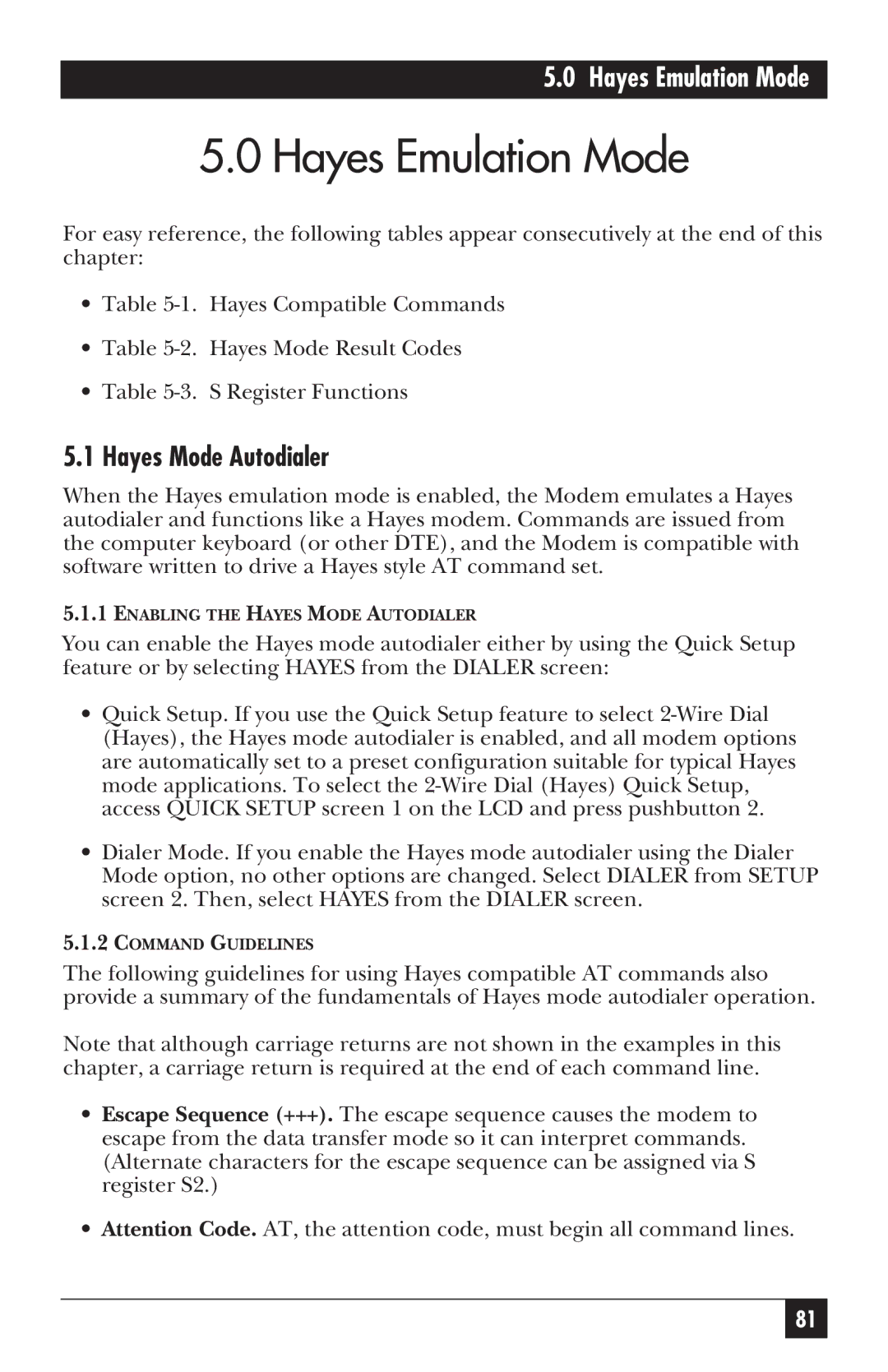 Black Box MD885A-R3, MD885AE-R2, MD885C-R2, 34336 user manual Hayes Emulation Mode, Hayes Mode Autodialer 