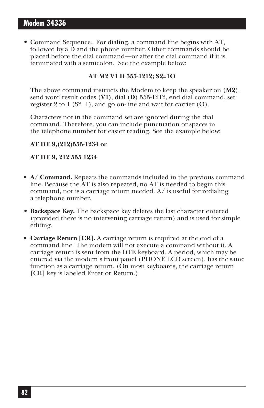 Black Box 34336, MD885AE-R2, MD885C-R2, MD885A-R3 AT M2 V1 D 555-1212 S2=1O, AT DT 9,212555-1234 or AT DT 9, 212 555 