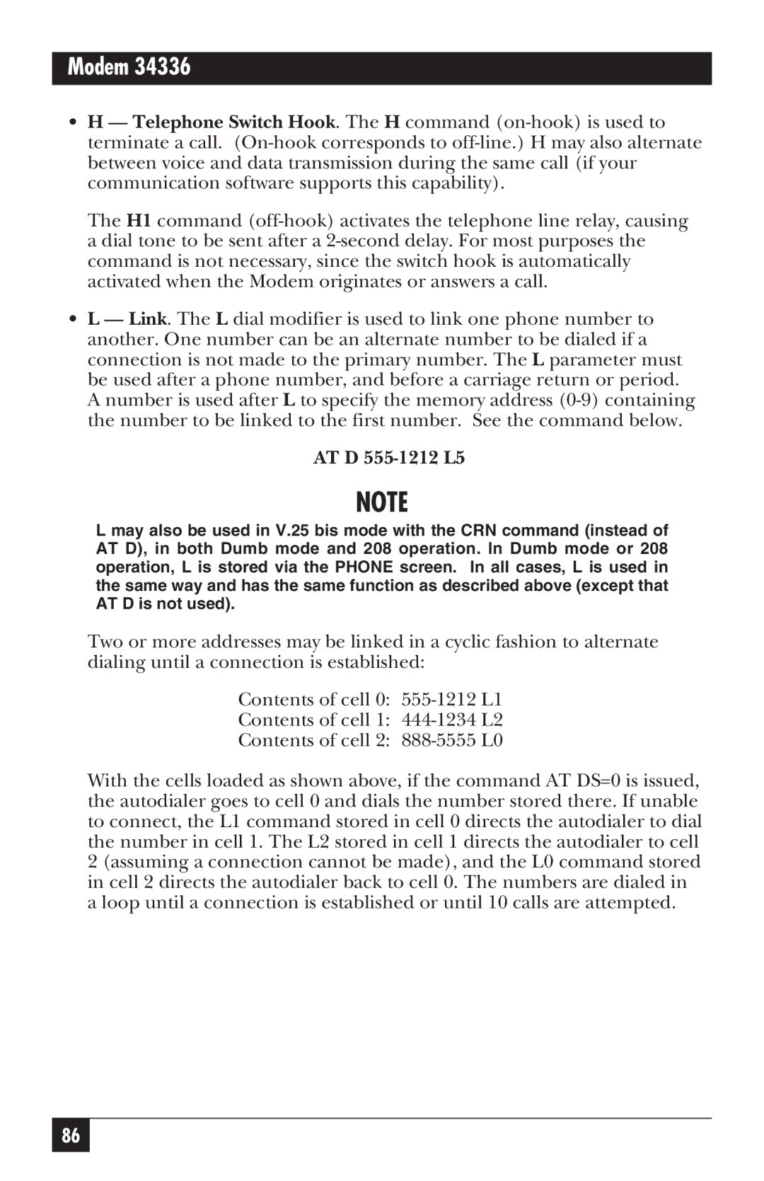 Black Box 34336, MD885AE-R2, MD885C-R2, MD885A-R3 user manual AT D 555-1212 L5 