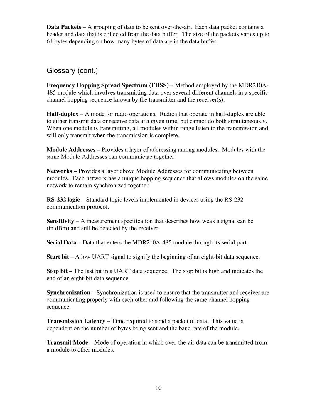 Black Box MDR210A-485 manual Glossary 