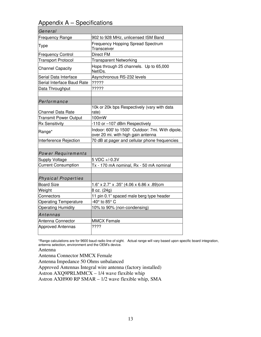 Black Box MDR210A-485 manual Appendix a Specifications, General 