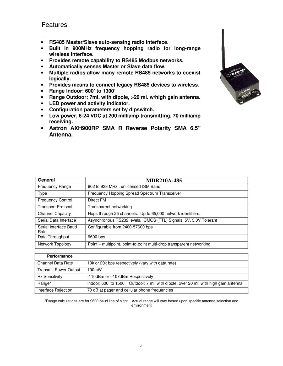 Black Box MDR210A-485 manual Res 