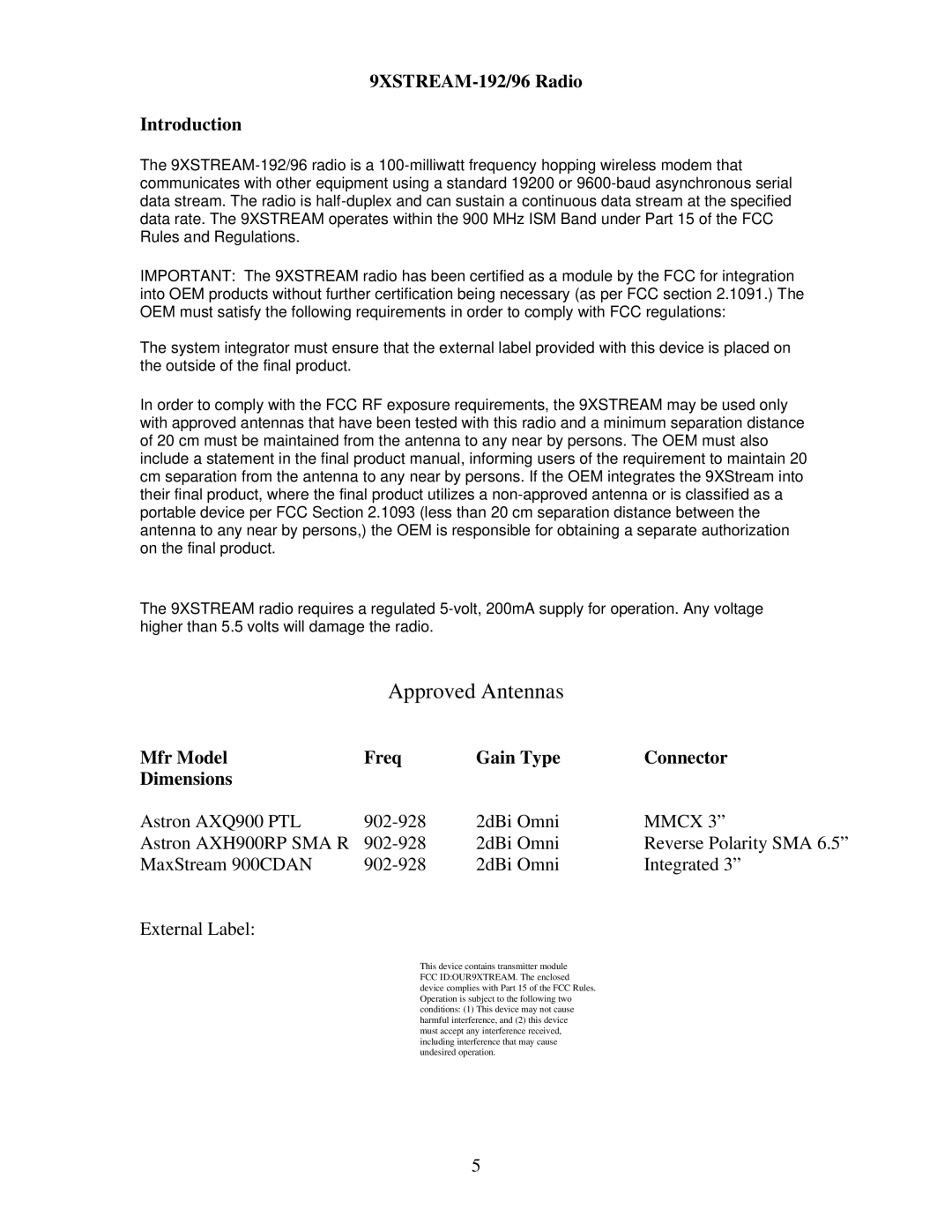 Black Box MDR210A-485 manual 9XSTREAM-192/96 Radio Introduction, Mfr Model Freq Gain Type Connector Dimensions 