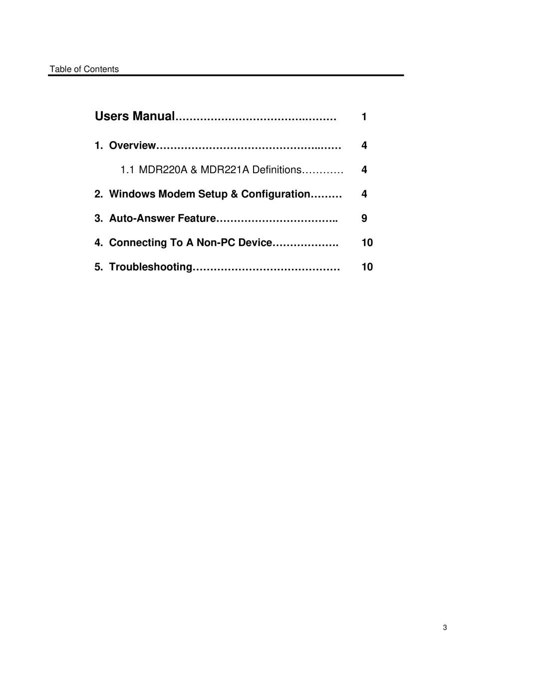 Black Box MDR220A user manual Table of Contents 