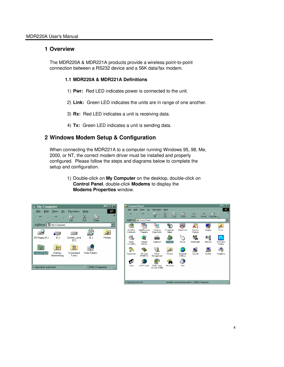 Black Box MDR220A user manual Overview, Windows Modem Setup & Configuration 