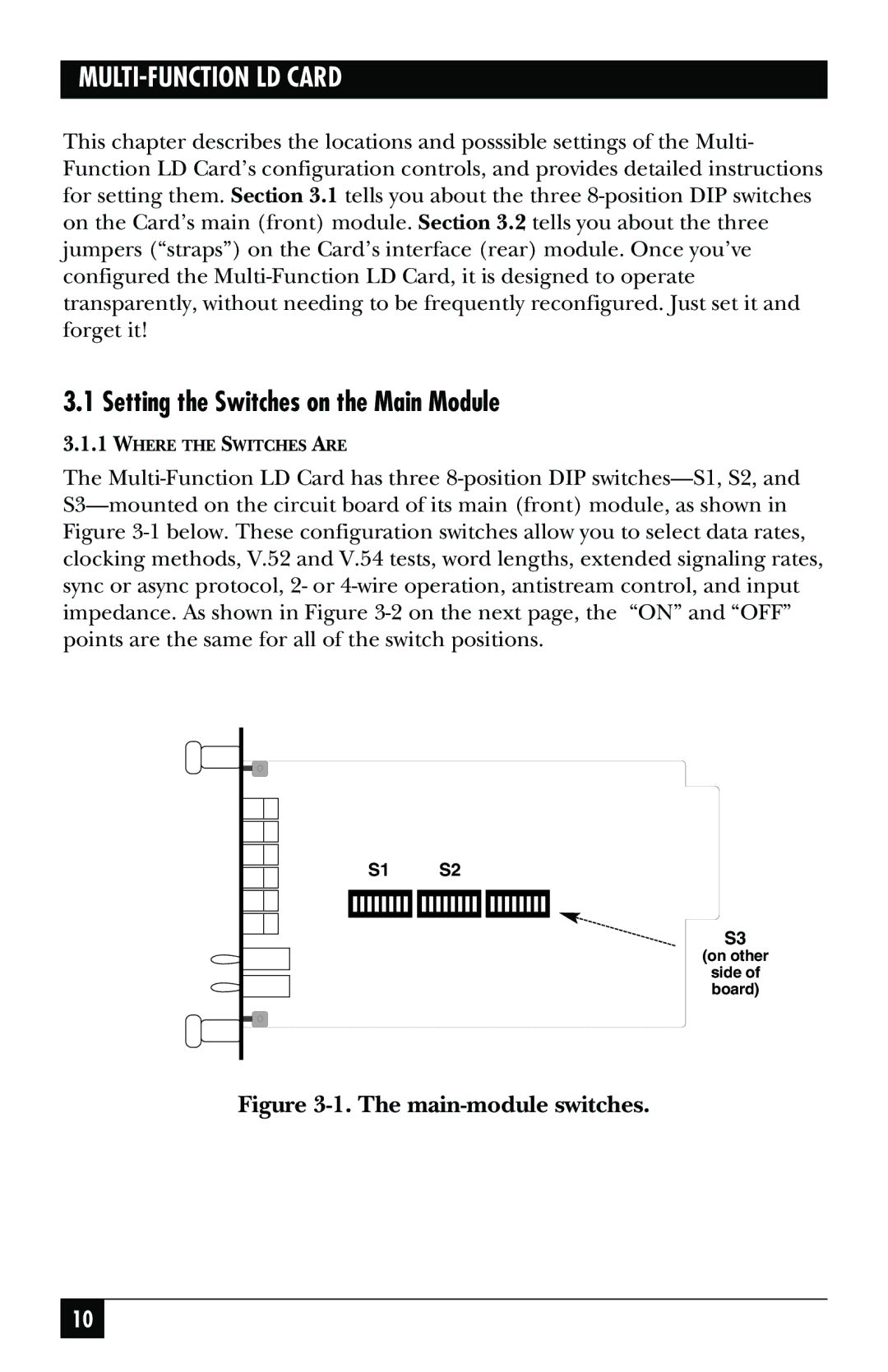 Black Box ME759C-RJ45, ME758C-RJ45, May-95, ME759C-RJ11 manual Setting the Switches on the Main Module, Main-module switches 