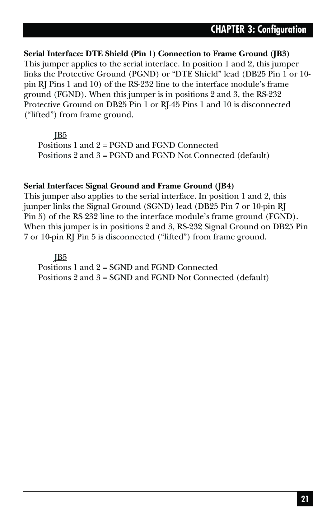 Black Box May-95, ME758C-RJ45, ME759C-RJ45, ME759C-RJ11, ME758C-RJ11 JB5, Serial Interface Signal Ground and Frame Ground JB4 