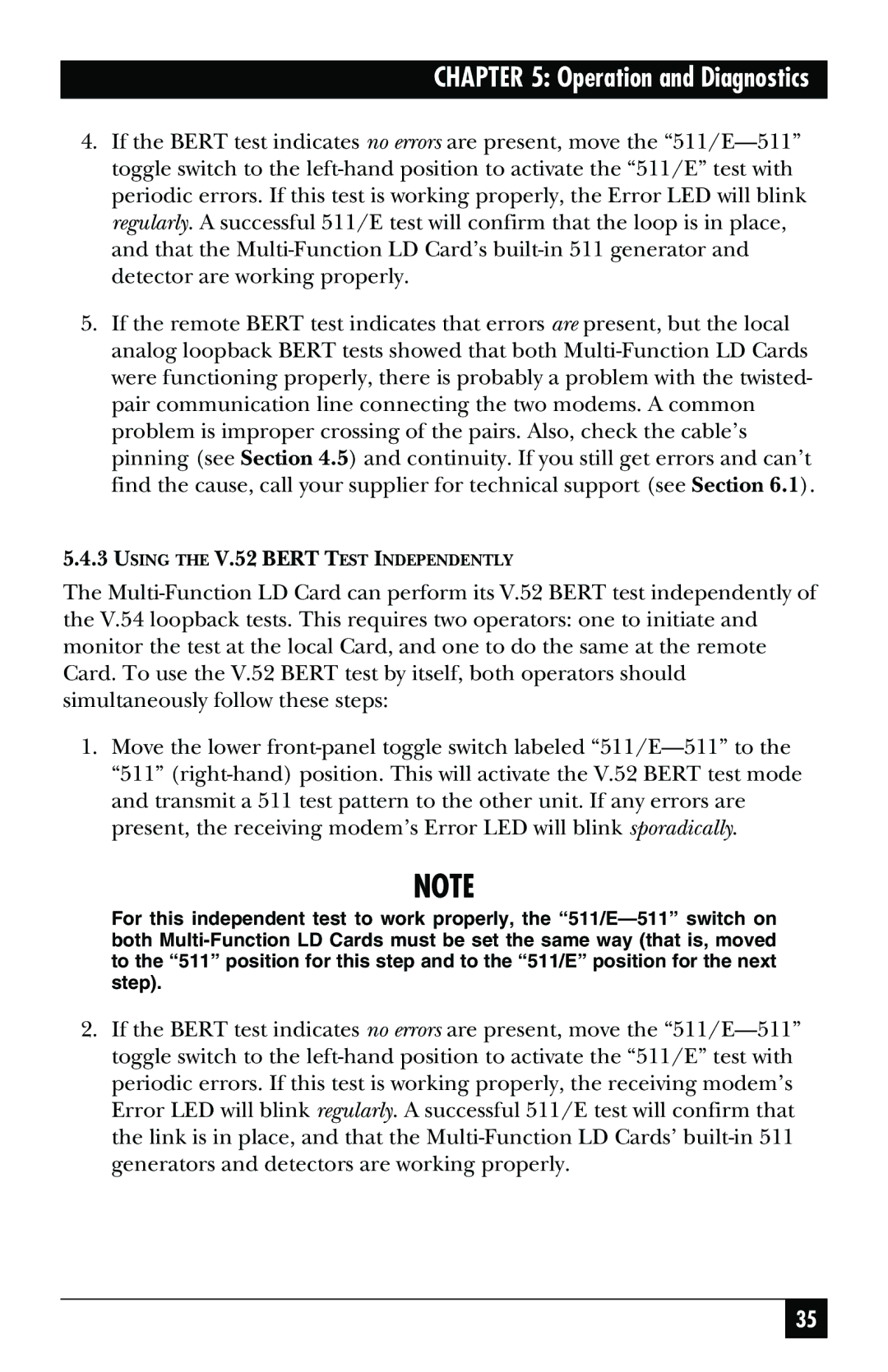 Black Box ME759C-RJ45, ME758C-RJ45, May-95, ME759C-RJ11, ME758C-RJ11 manual Using the V.52 Bert Test Independently 