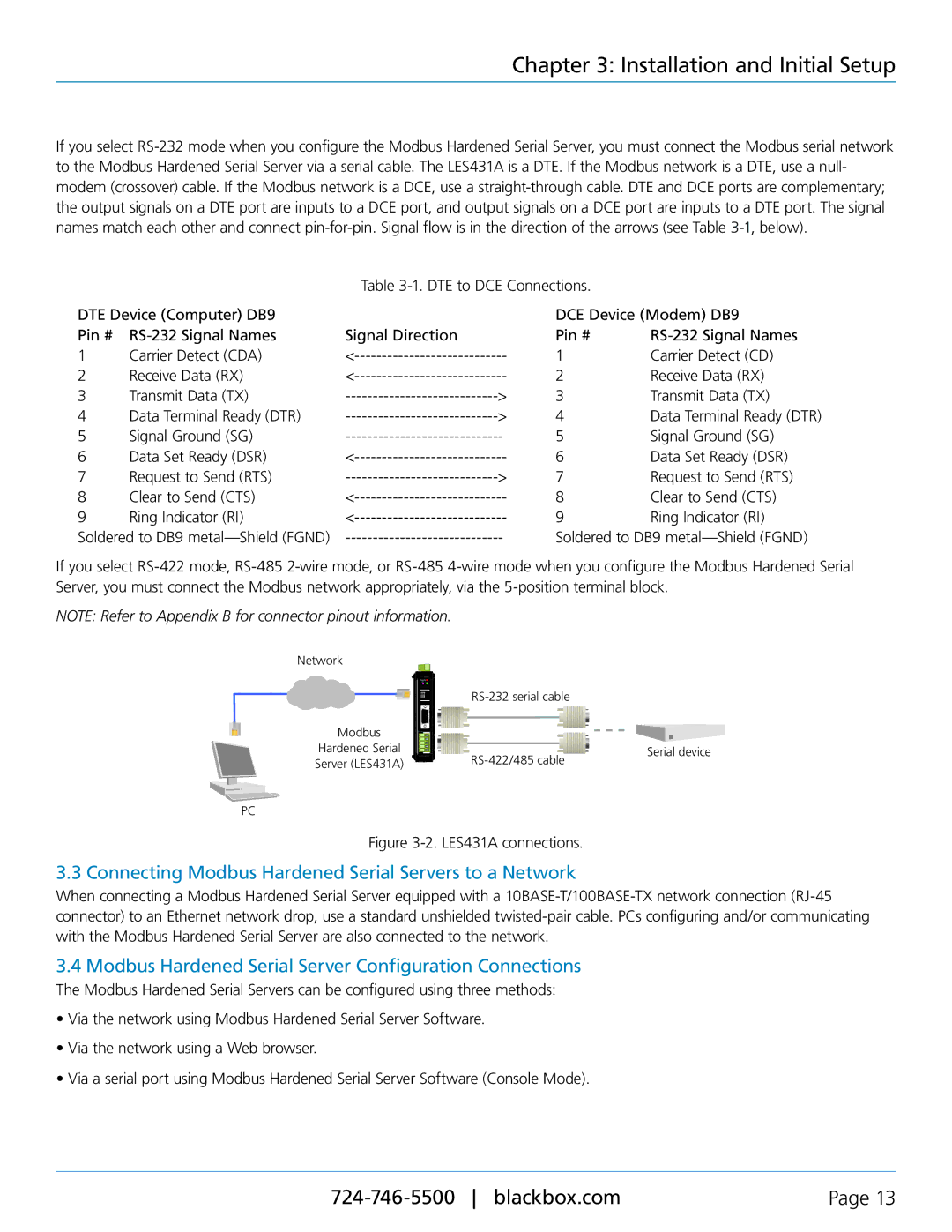 Black Box LES431A manual Connecting Modbus Hardened Serial Servers to a Network 