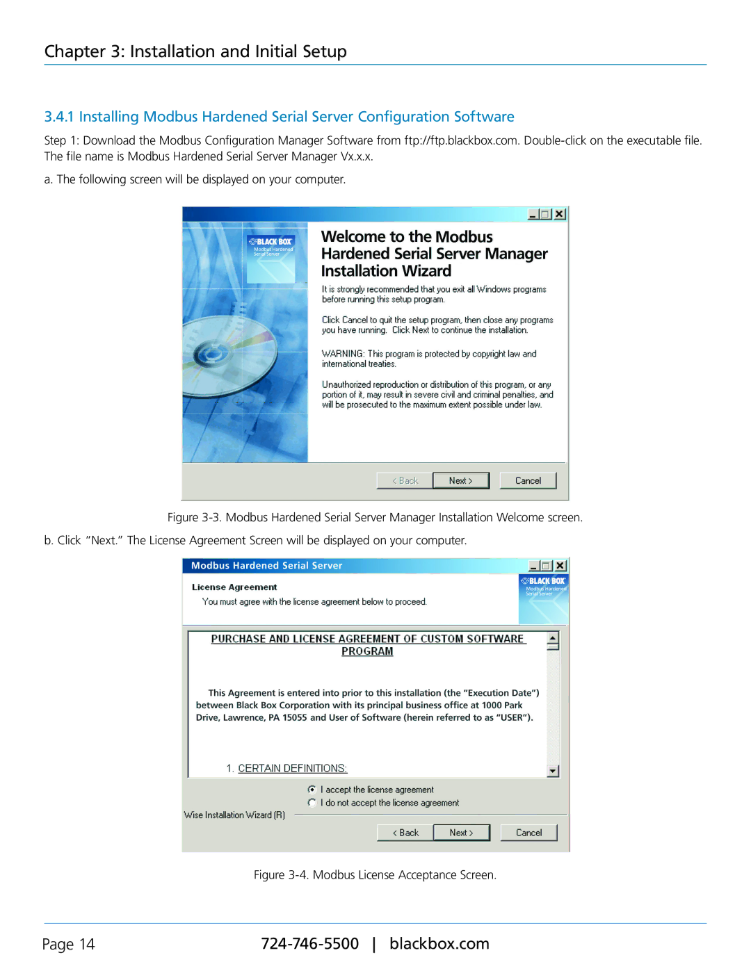 Black Box LES431A, Modbus Hardened Serial Server manual Modbus License Acceptance Screen 