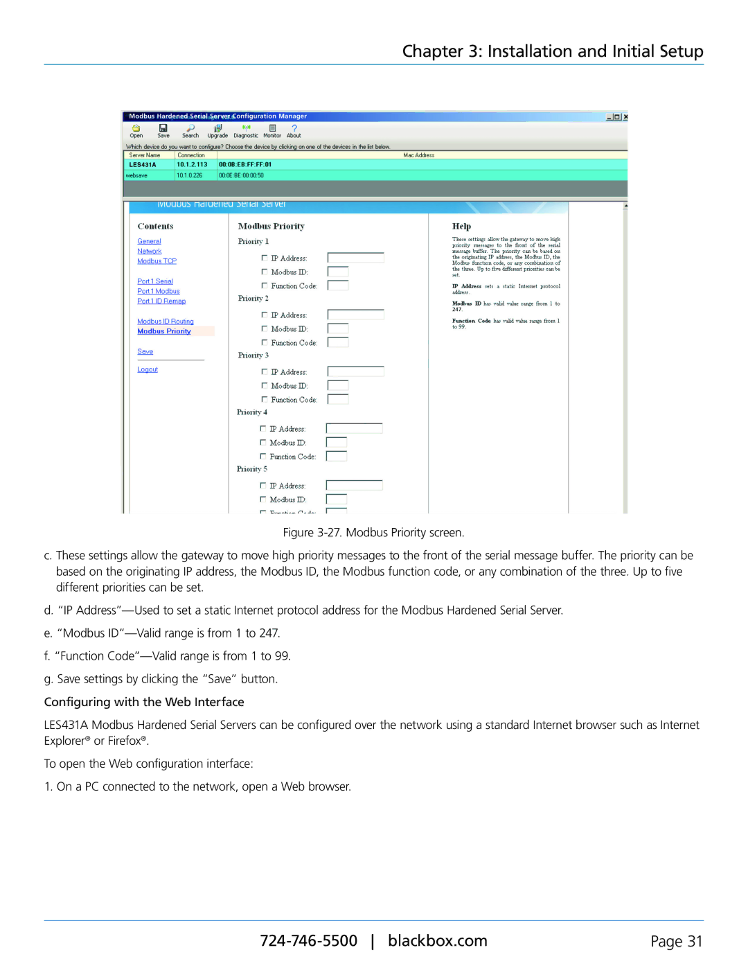 Black Box Modbus Hardened Serial Server, LES431A manual Installation and Initial Setup 