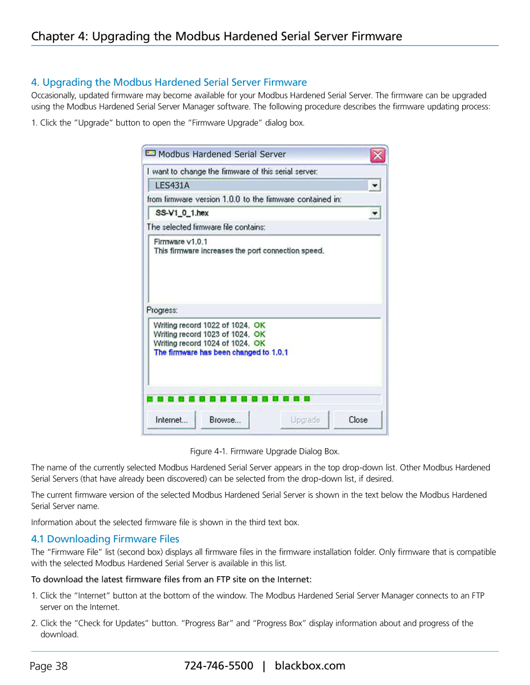 Black Box LES431A manual Upgrading the Modbus Hardened Serial Server Firmware, Downloading Firmware Files 