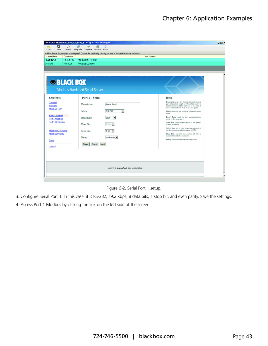 Black Box Modbus Hardened Serial Server, LES431A manual Application Examples 