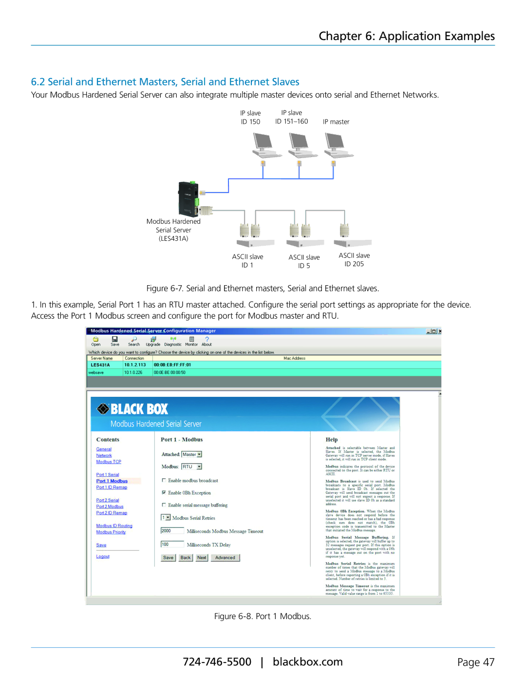 Black Box Modbus Hardened Serial Server, LES431A Serial and Ethernet Masters, Serial and Ethernet Slaves, Port 1 Modbus 