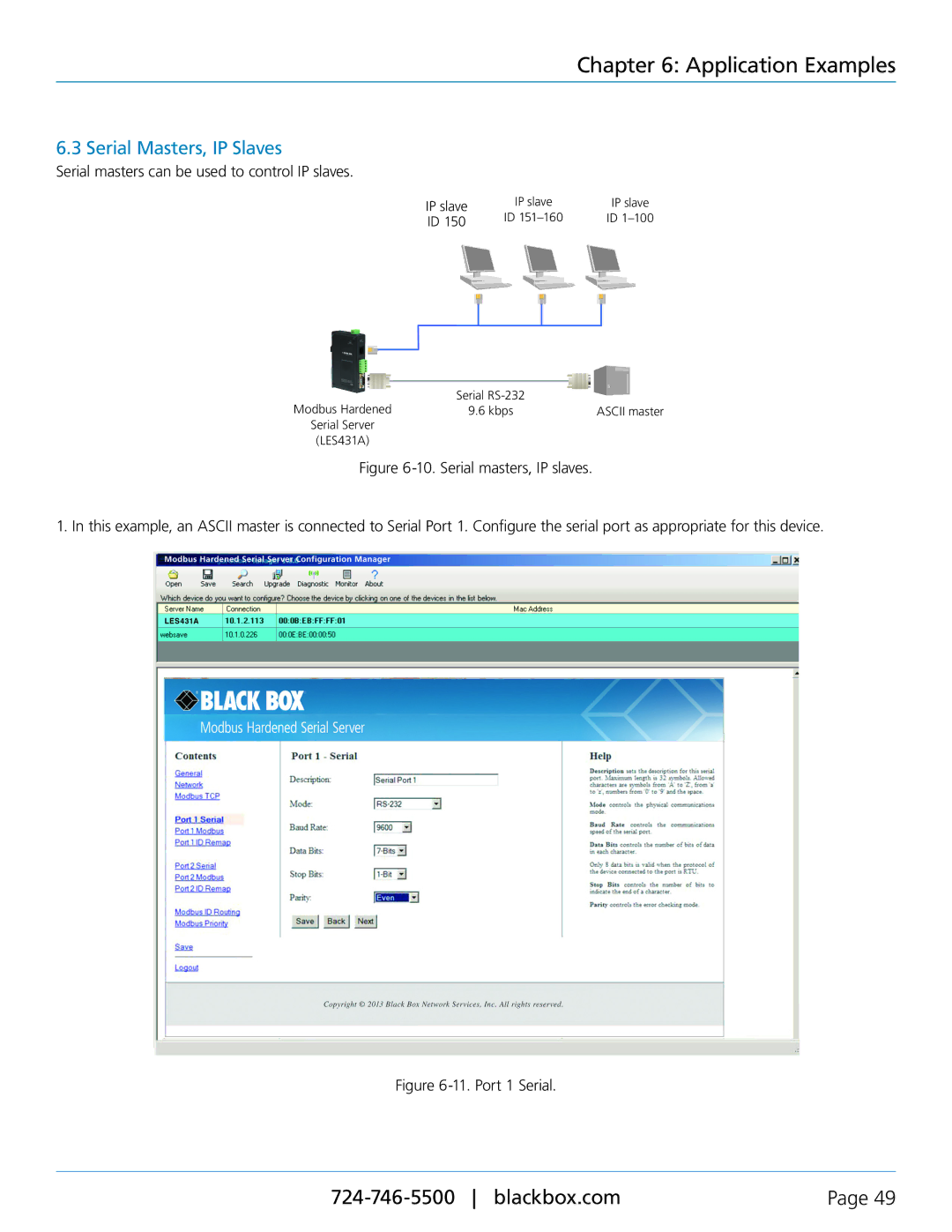 Black Box Modbus Hardened Serial Server, LES431A manual Serial Masters, IP Slaves, Port 1 Serial 