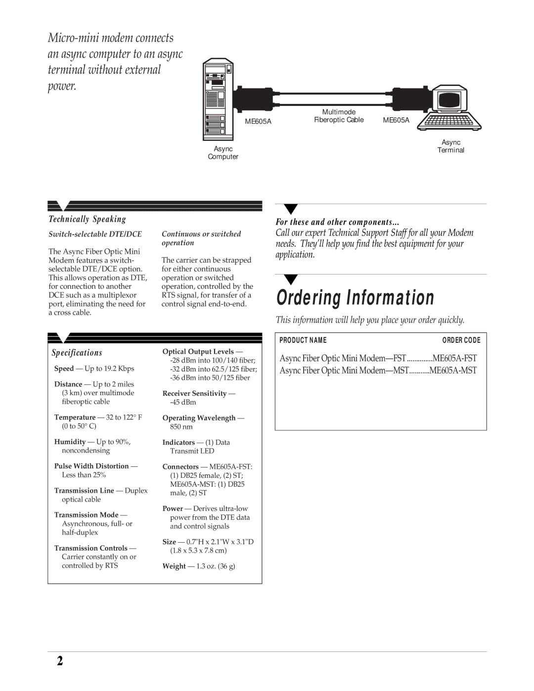 Black Box Modem manual Technically Speaking, For these and other components, Specifications, Switch-selectable DTE/DCE 