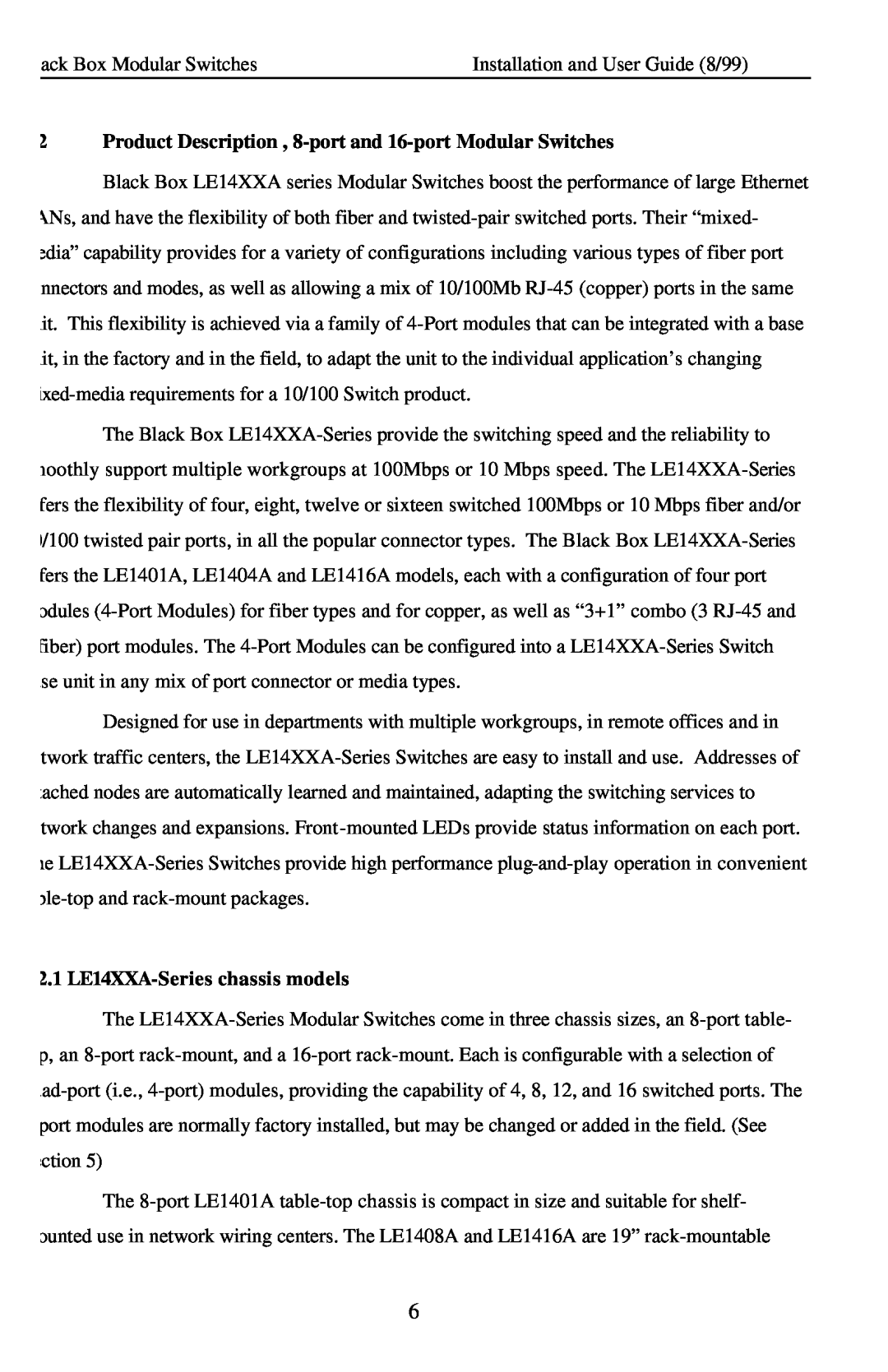 Black Box Modular Switches manual 2.1 LE14XXA-Serieschassis models 