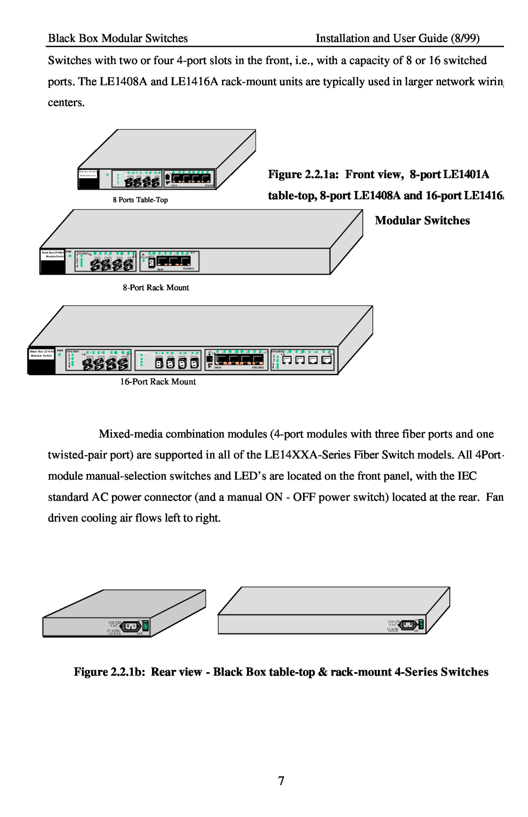 Black Box LE14XXA manual Modular Switches, PortRack Mount 
