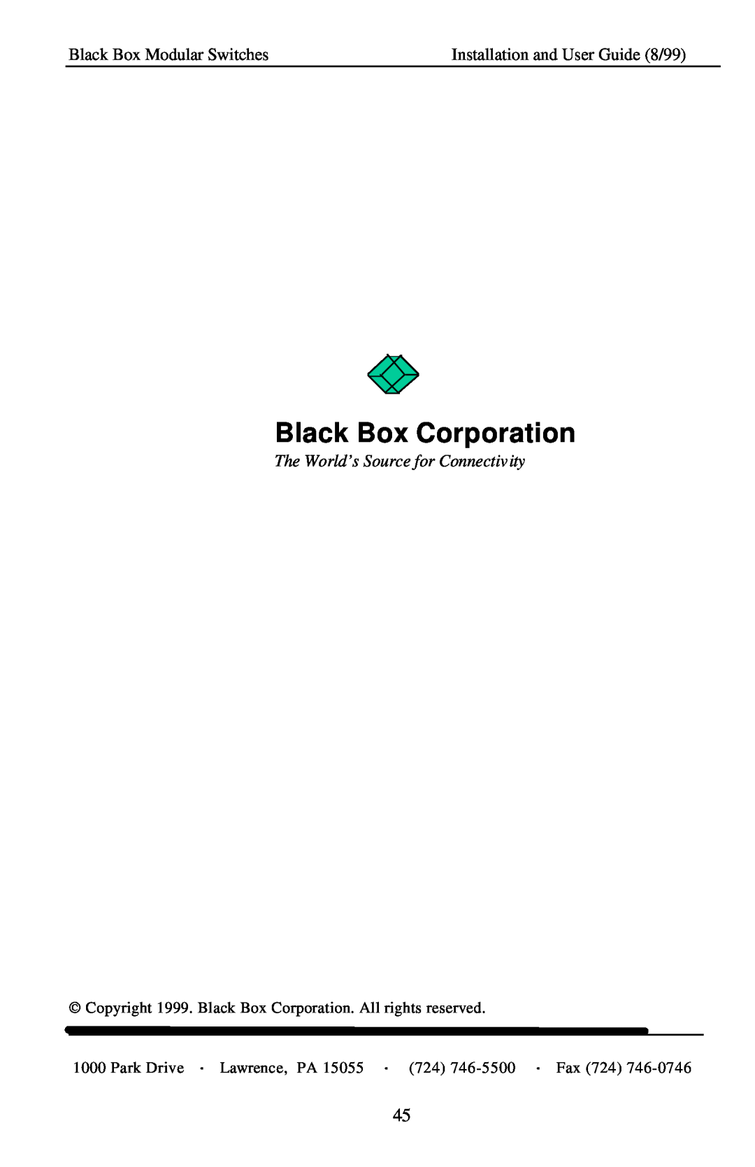 Black Box LE14XXA, Modular Switches manual Black Box Corporation, The World’s Source for Connectivity 