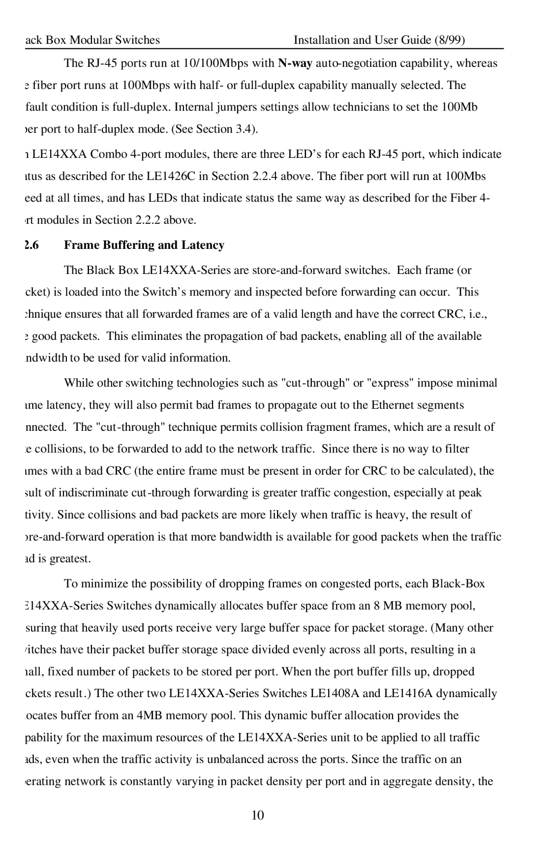 Black Box Modular Switches, LE14XXA manual Frame Buffering and Latency 