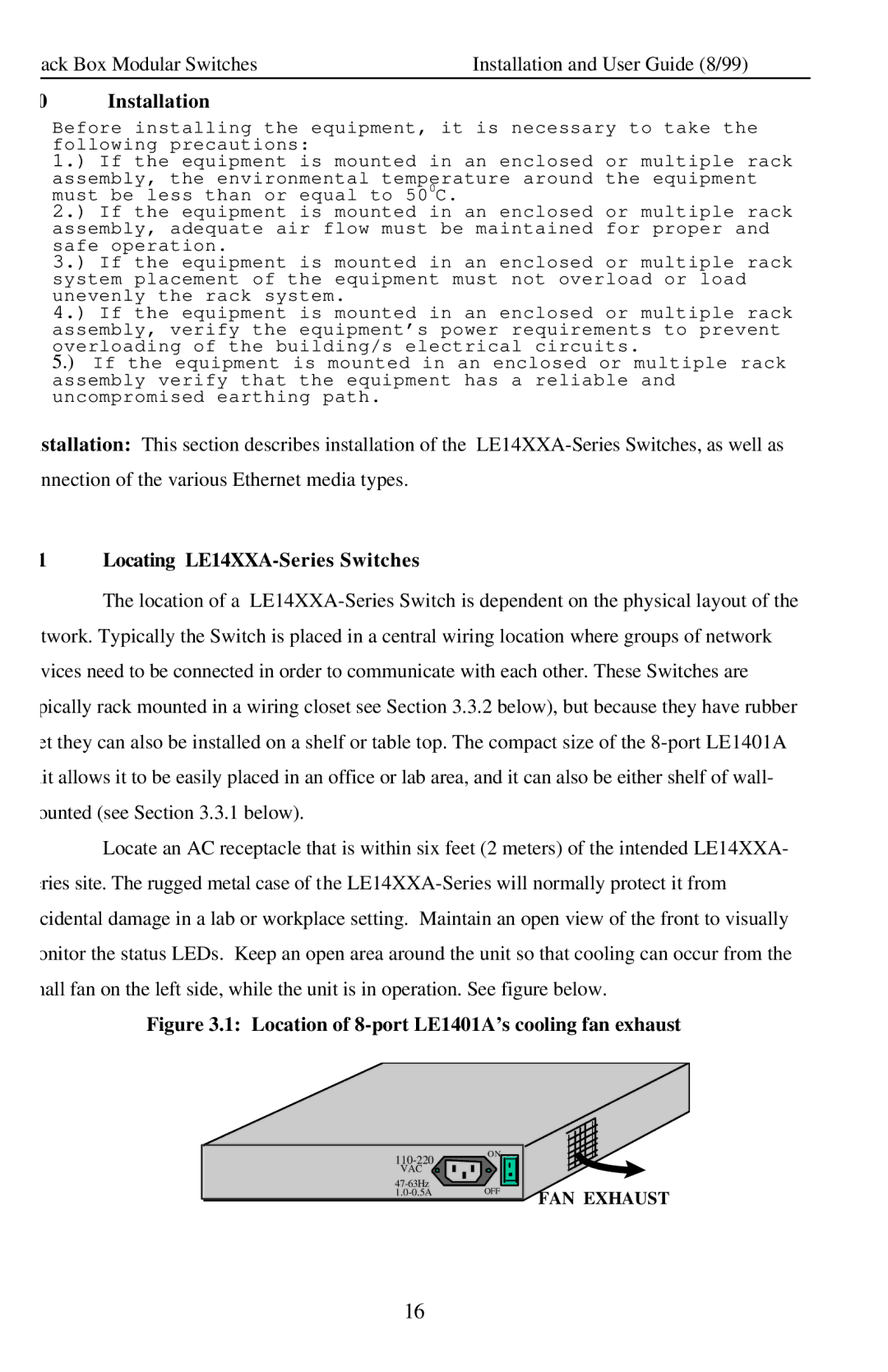 Black Box Modular Switches manual Installation, Locating LE14XXA-Series Switches 