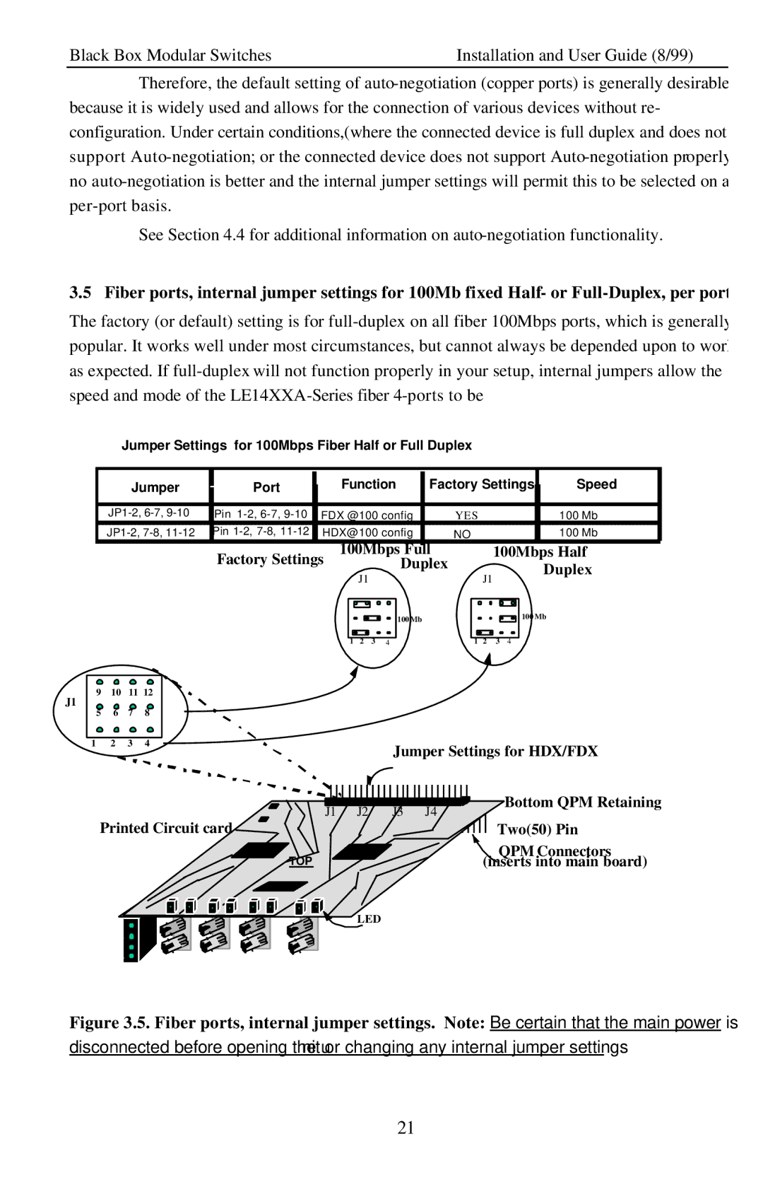 Black Box LE14XXA, Modular Switches manual Factory Settings 