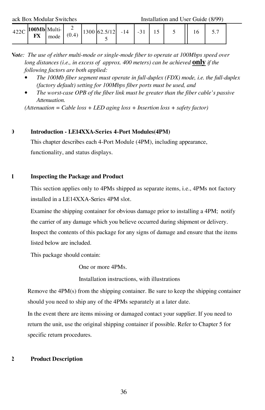 Black Box Modular Switches manual Introduction LE14XXA-Series 4-Port Modules4PM, Product Description 