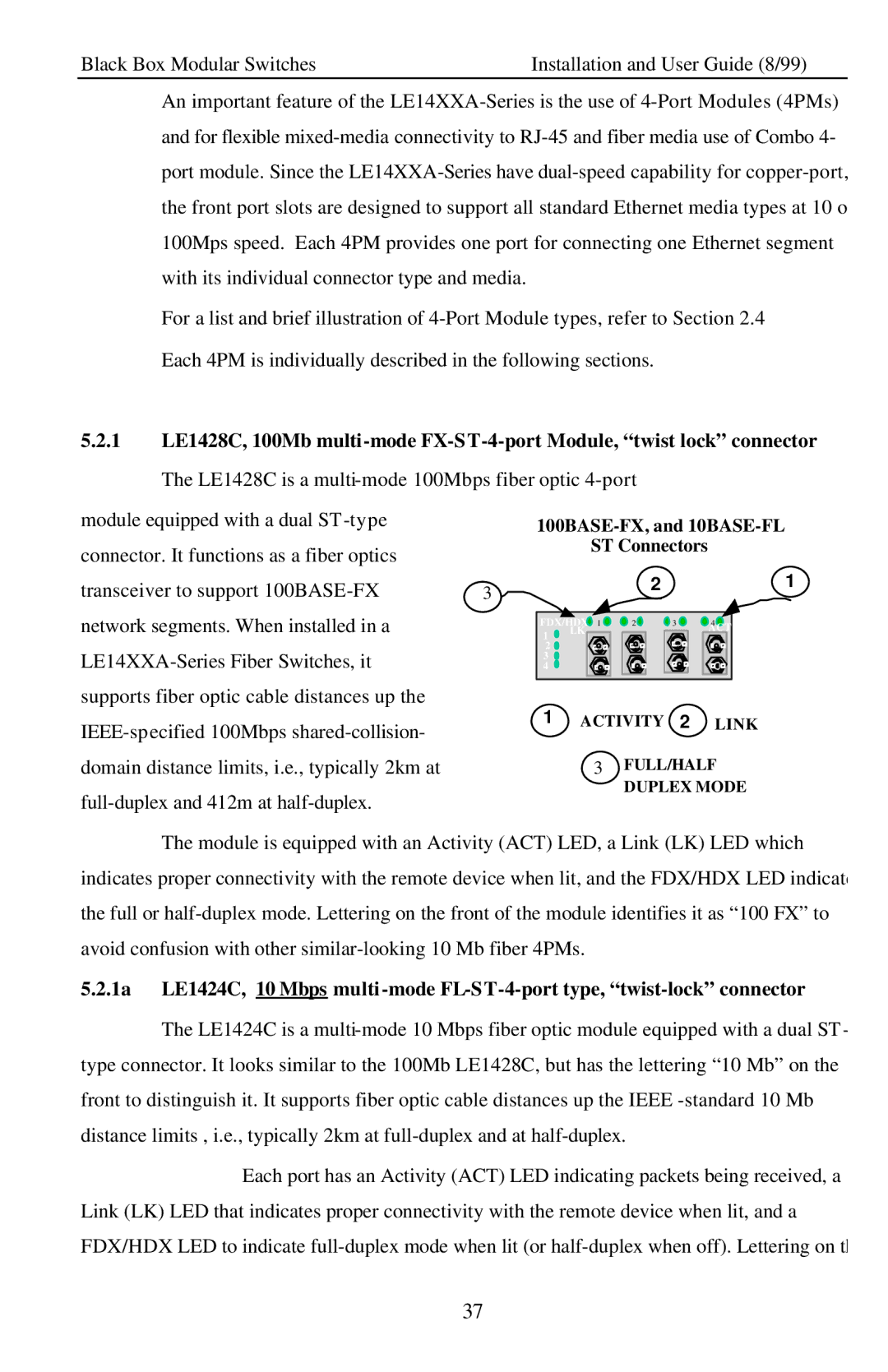 Black Box LE14XXA, Modular Switches manual IEEE-specified 100Mbps shared-collision 