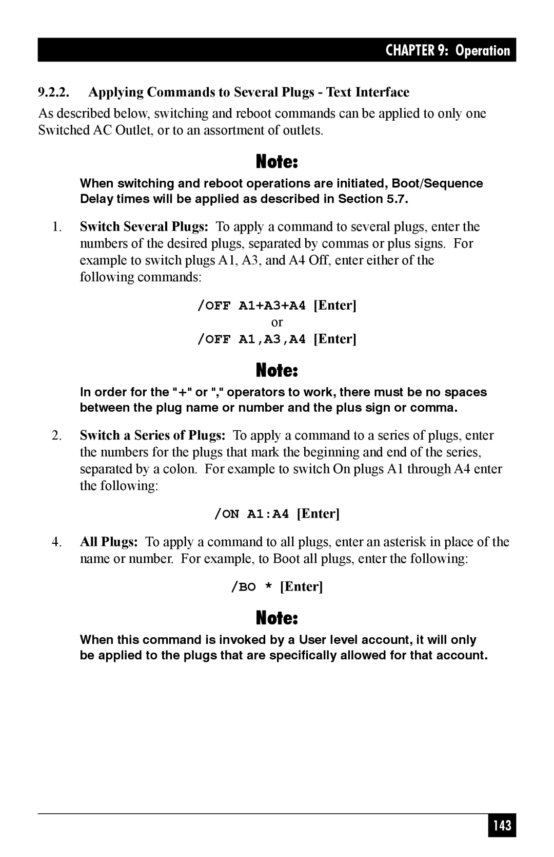 Black Box MPSH16-D20-120V, MPSH8-S20-208+V, MPSH16-D20-208+V Applying Commands to Several Plugs Text Interface, BO * Enter 