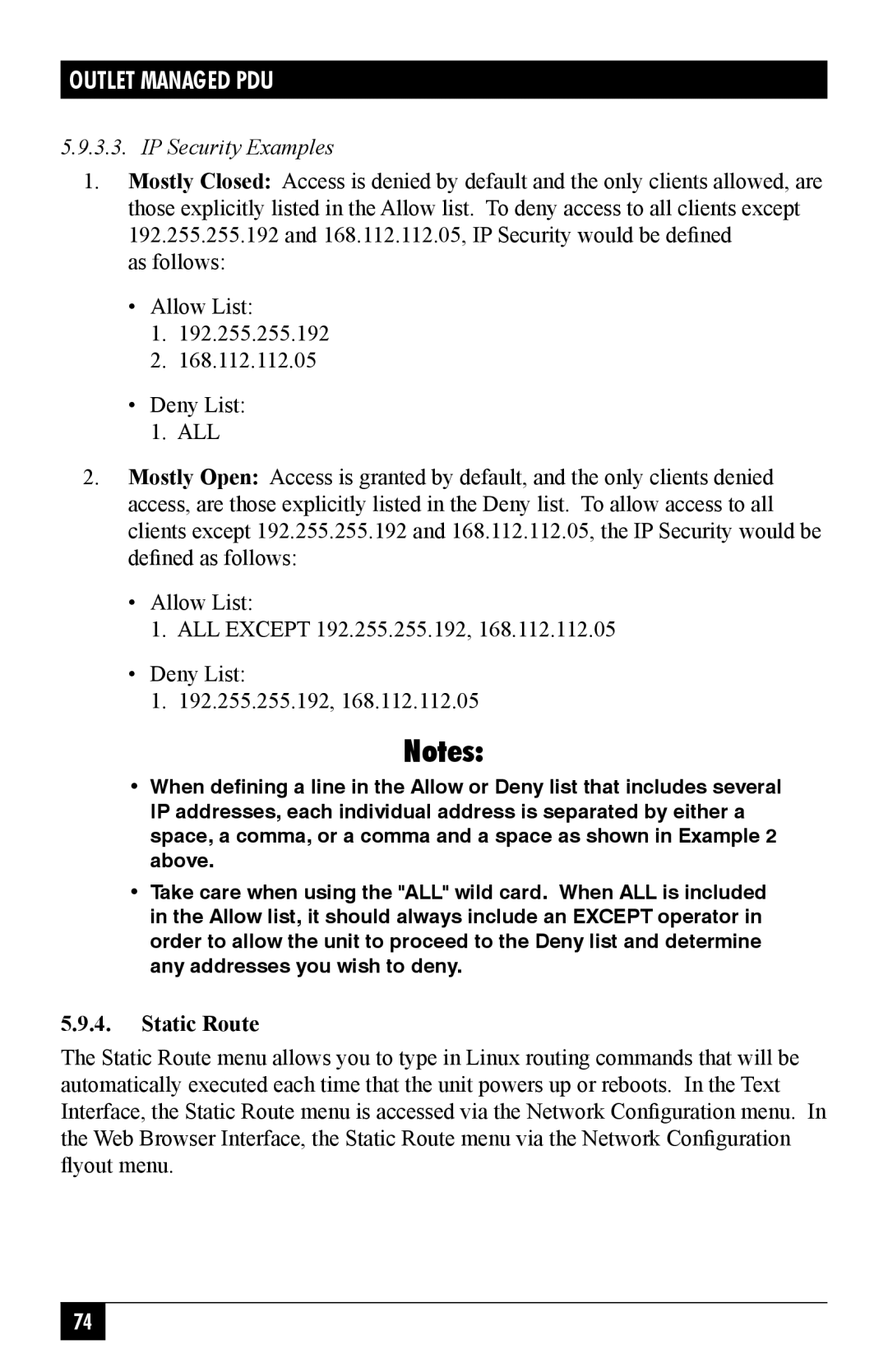 Black Box MPSH8-S20-120V, MPSH8-S20-208+V, MPSH16-D20-208+V, MPSH8-D20-208+V manual IP Security Examples, Static Route 