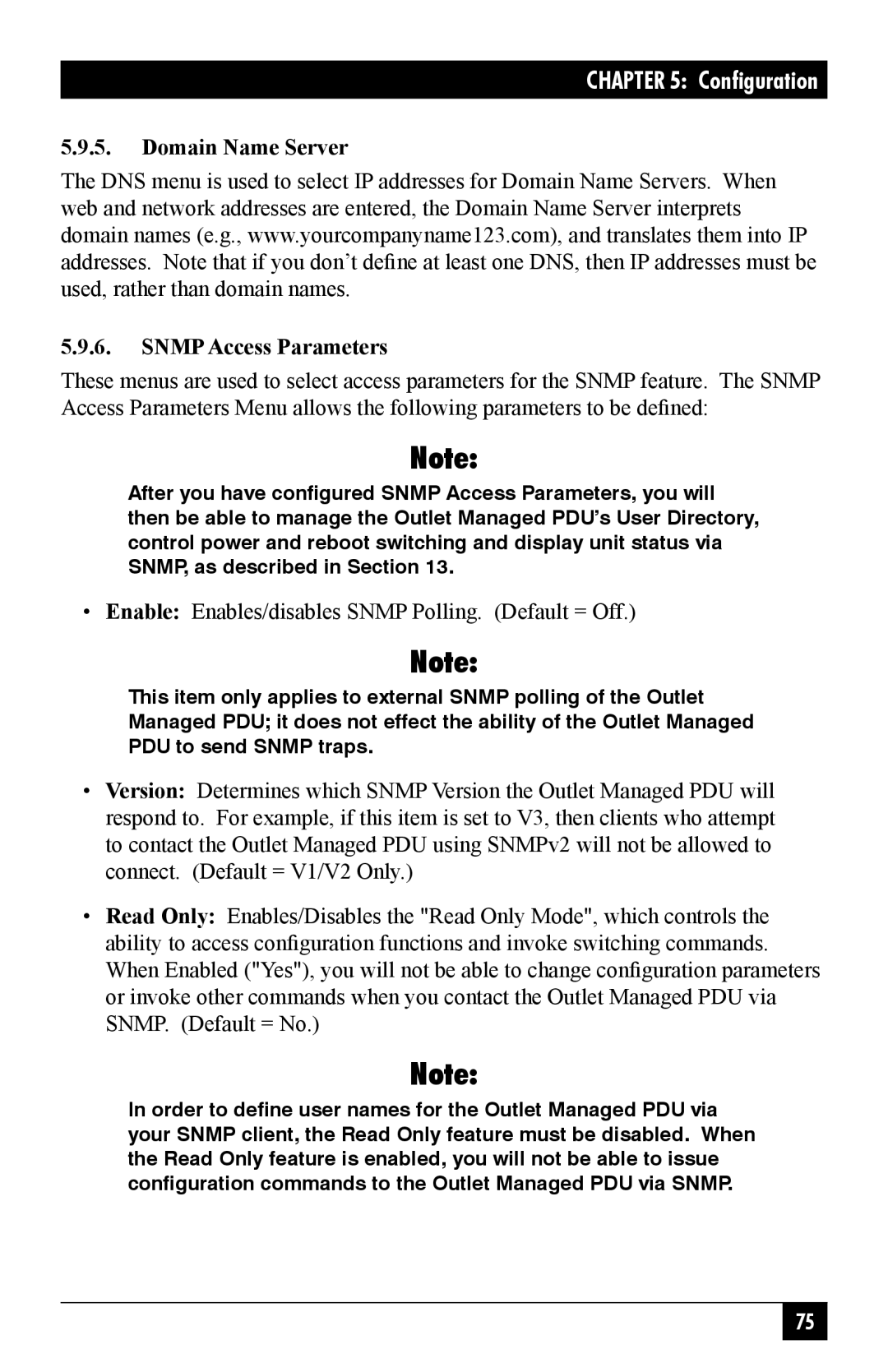 Black Box MPSH8-D20-120V Domain Name Server Snmp Access Parameters, Enable Enables/disables Snmp Polling. Default = Off 