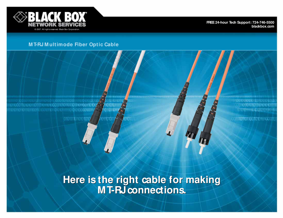 Black Box MT-RJ Multimode Fiber Optic Cable manual Here is the right cable for making, MT-RJconnections 