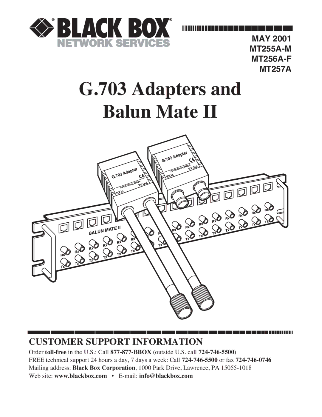 Black Box MT257A, MT256A-F, G.703 Adapters and Balun Mate II manual Adapters Balun Mate 