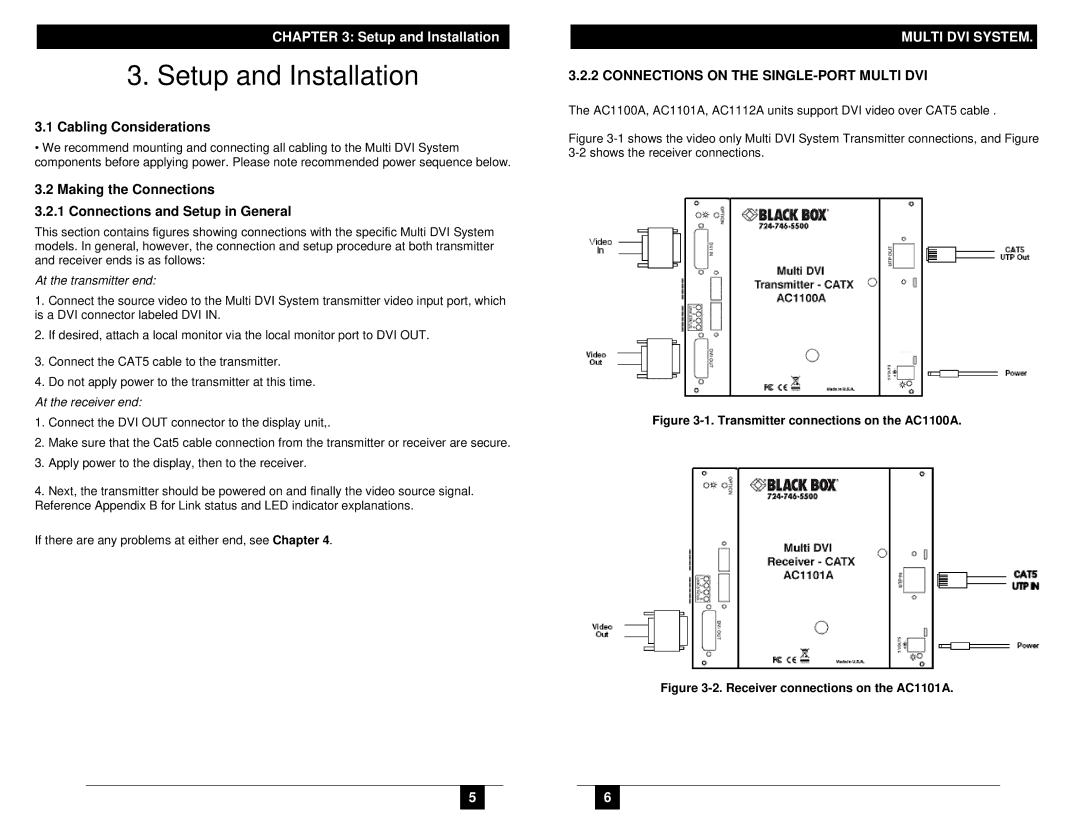 Black Box AC1100A Setup and Installation, Cabling Considerations, Making the Connections Connections and Setup in General 