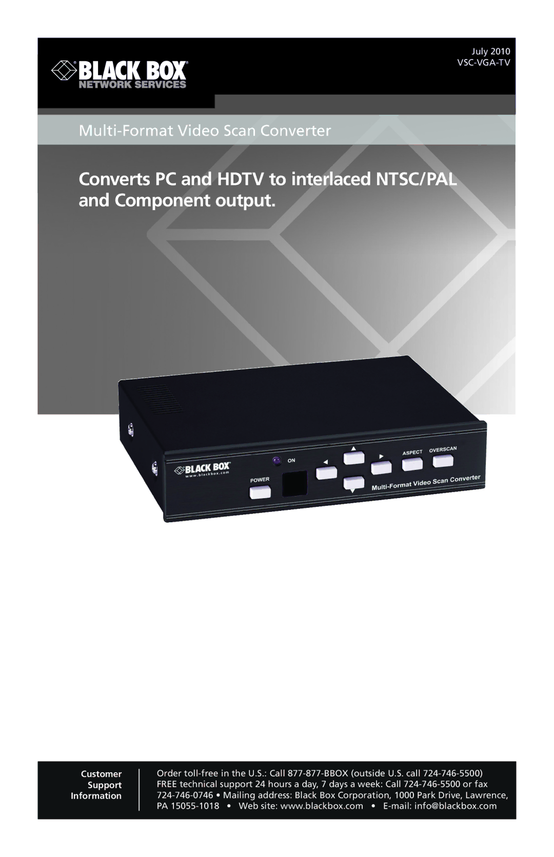 Black Box Multi-Format Video Scan Converter, VSC-VGA-TV manual 