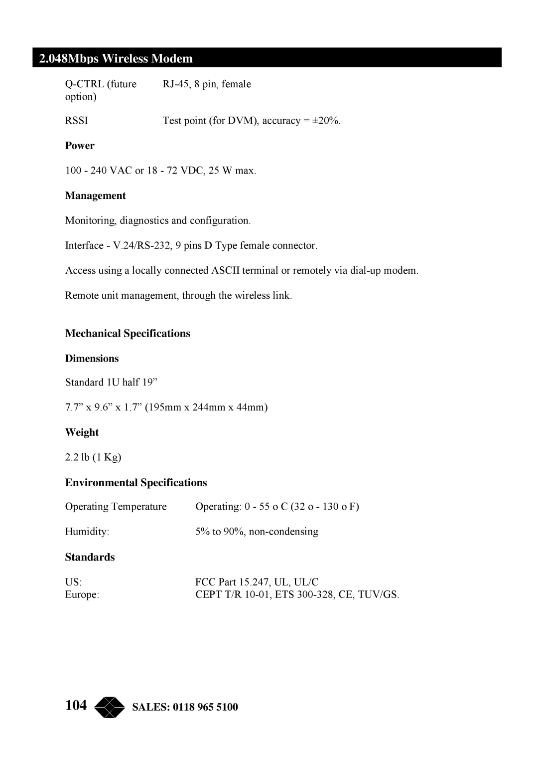 Black Box MWU2000-V35, MWU2000-G703, MWU2000-X21 manual Mechanical Specifications, Environmental Specifications, Standards 