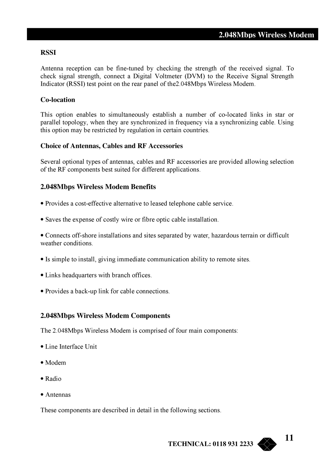 Black Box MWU2000-V35 manual Co-location, Choice of Antennas, Cables and RF Accessories, 048Mbps Wireless Modem Benefits 