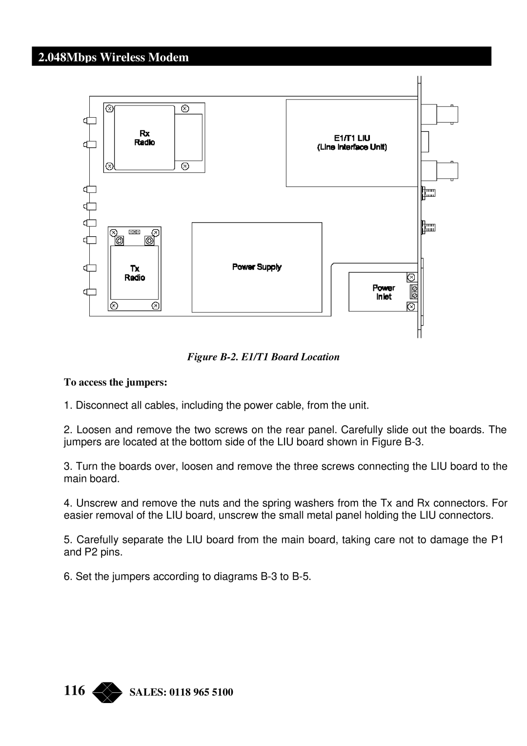 Black Box MWU2000-V35, MWU2000-G703, MWU2000-X21 manual Figure B-2. E1/T1 Board Location, To access the jumpers 