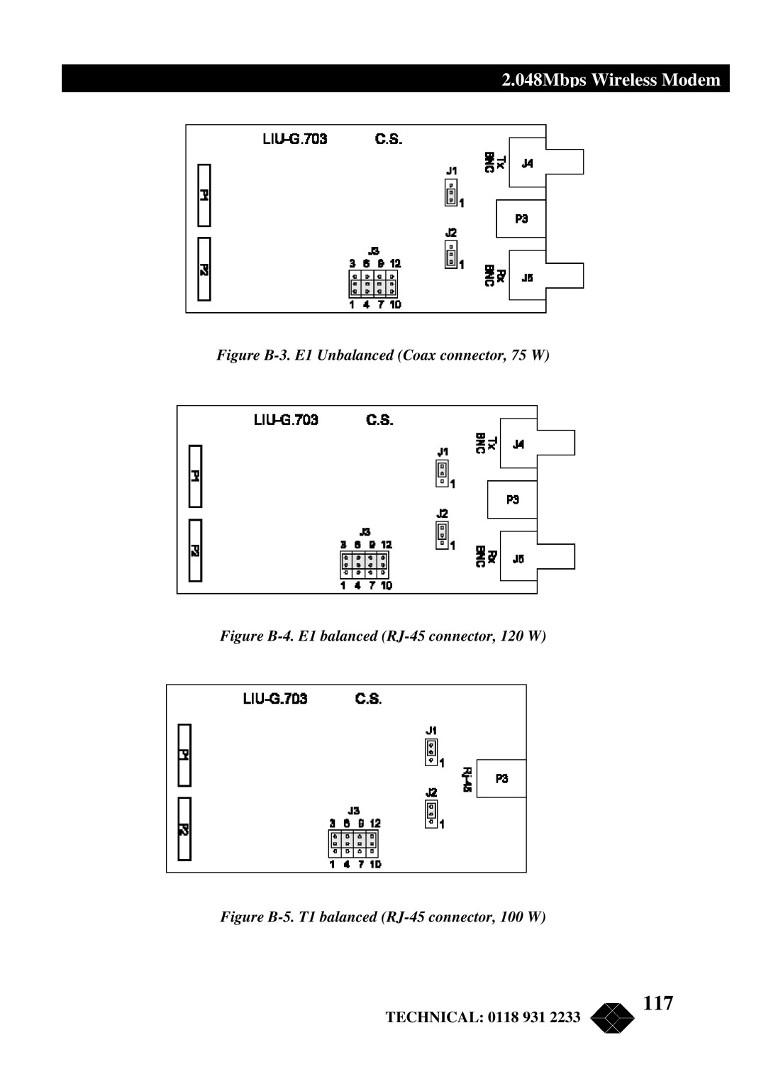 Black Box MWU2000-G703, MWU2000-X21, MWU2000-V35 manual 117, Figure B-3. E1 Unbalanced Coax connector, 75 W 