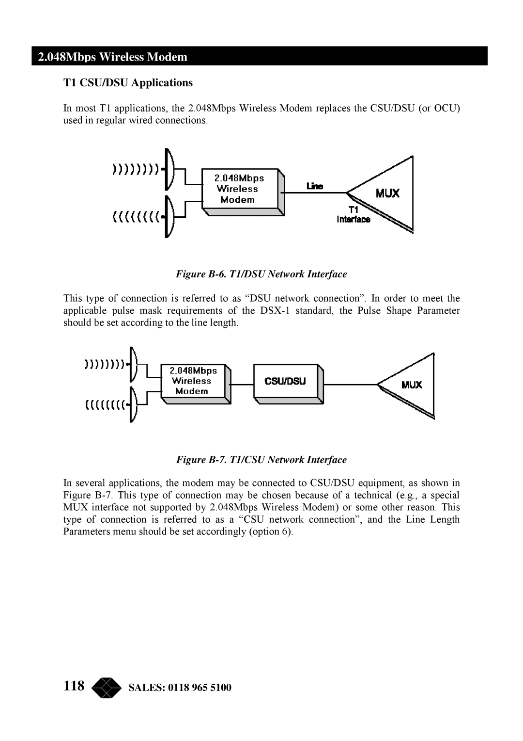 Black Box MWU2000-X21, MWU2000-G703, MWU2000-V35 manual T1 CSU/DSU Applications, Figure B-6. T1/DSU Network Interface 