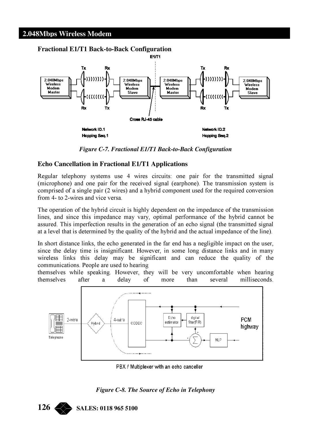 Black Box MWU2000-G703 Fractional E1/T1 Back-to-Back Configuration, Echo Cancellation in Fractional E1/T1 Applications 