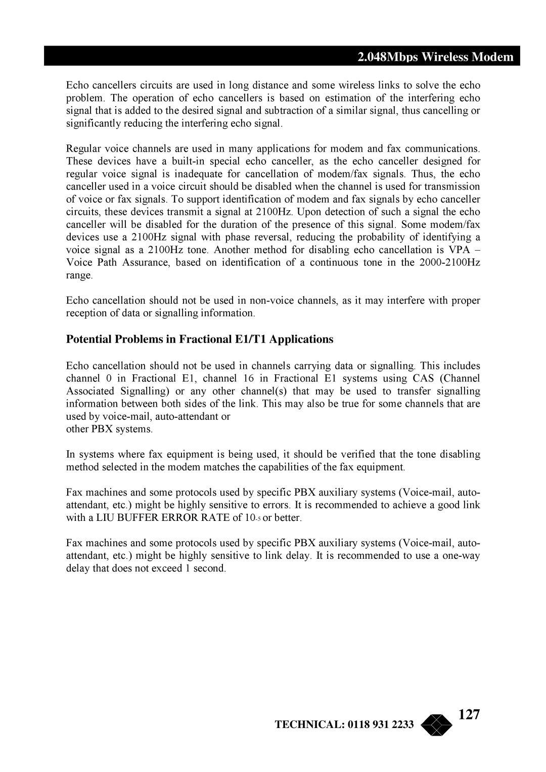 Black Box MWU2000-X21, MWU2000-G703, MWU2000-V35 manual 127, Potential Problems in Fractional E1/T1 Applications 