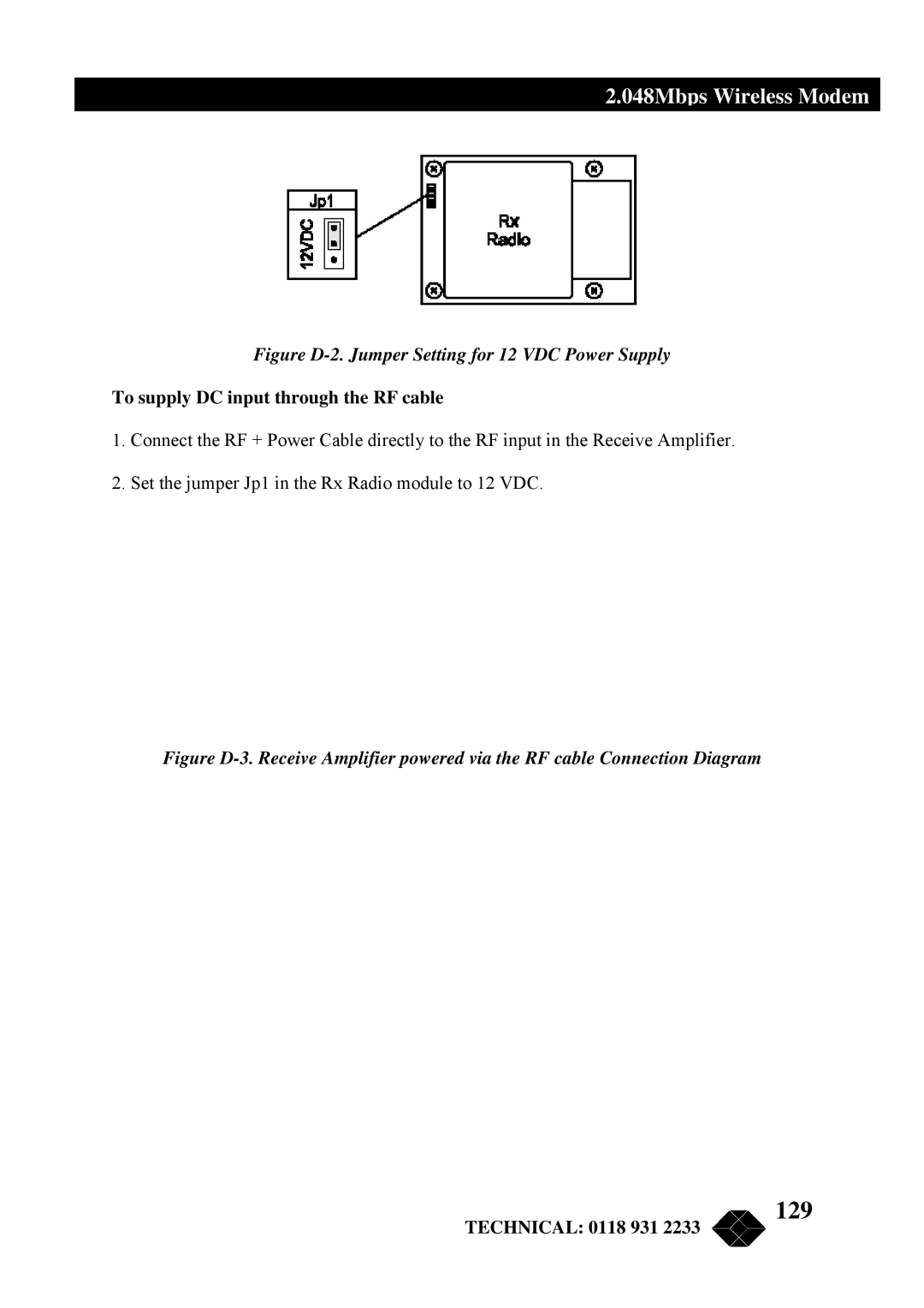 Black Box MWU2000-G703, MWU2000-X21, MWU2000-V35 manual 129, To supply DC input through the RF cable 